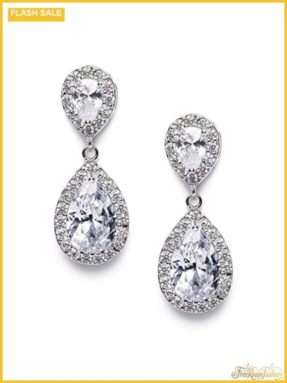 Teardrop Cubic Zirconia Dangle Earrings Rose Gold Plated Wedding Prom
